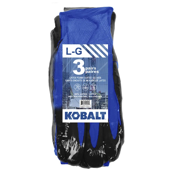 Kobalt Work Gloves for Men - Latex - Pack of 3 Pairs - Large/X-Large Kobalt Work Gloves For Men - Latex - Pack Of 3 Pairs - Large/X-Large -Kobalt Tool Shop 01786382 L